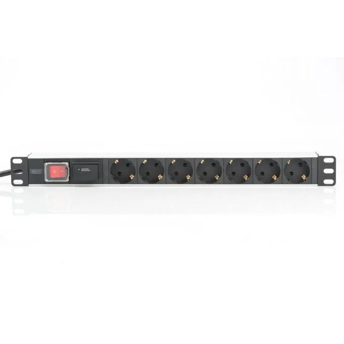 DIGITUS 7-Outlet Power Strip with 2m Lead - Type F Schuko - Silver Aluminium, On/Off Switch — image 3