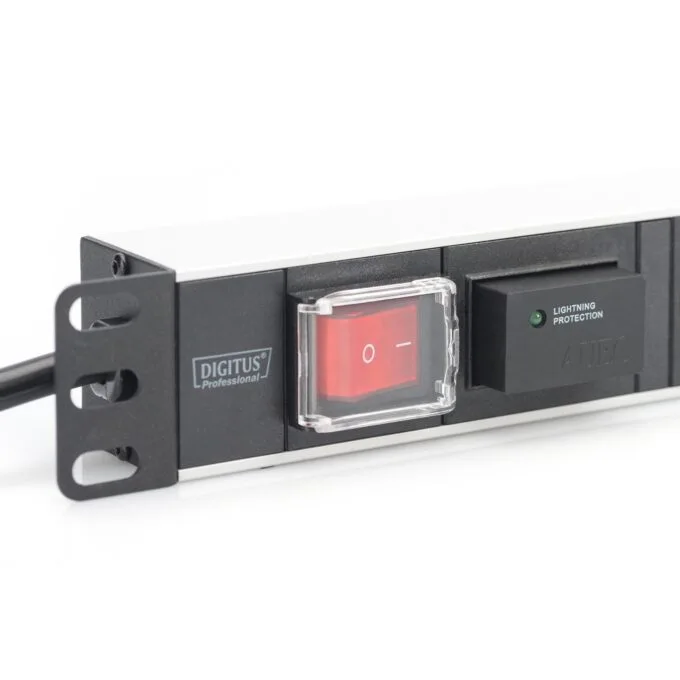 DIGITUS 7-Outlet Power Strip with 2m Lead - Type F Schuko - Silver Aluminium, On/Off Switch — image 4