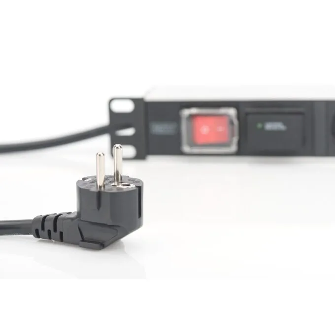 DIGITUS 7-Outlet Power Strip with 2m Lead - Type F Schuko - Silver Aluminium, On/Off Switch — image 6