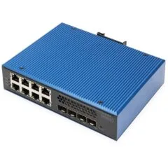 Digitus 8+4P 10G Uplink Industrial Gigabit Ethernet PoE Switch L3 managed - Black, Blue