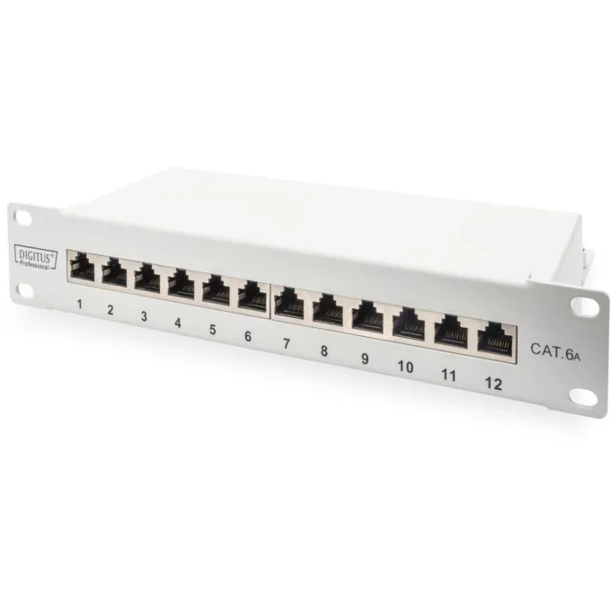 DIGITUS Cat.6A Shielded Patch Panel, 12-Port, 10 ft, Gray — image 1
