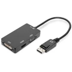 DIGITUS DisplayPort to HDMI/DVI-D/VGA Cable - 0.2m - Black - Plug & Play