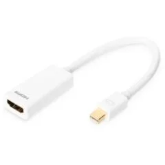DIGITUS DisplayPortKabel miniDP to HDMI-A Adapter Cable 0.15 m - White, Gold-plated, 1080p, DP 1.1a