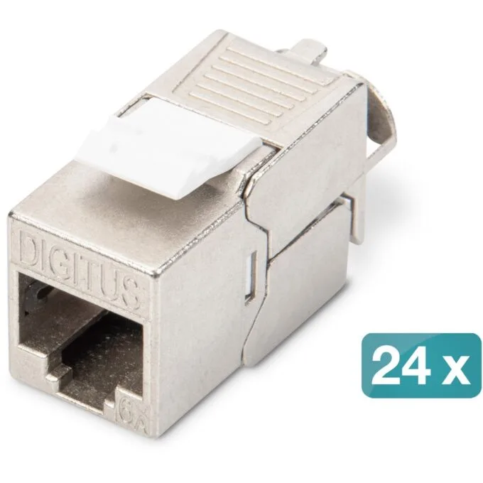 Digitus Keystone CAT6A RJ45 Jack - AWG 22-26 - 360° Tool-Free Mounting - Silver - 24-Pack — image 1