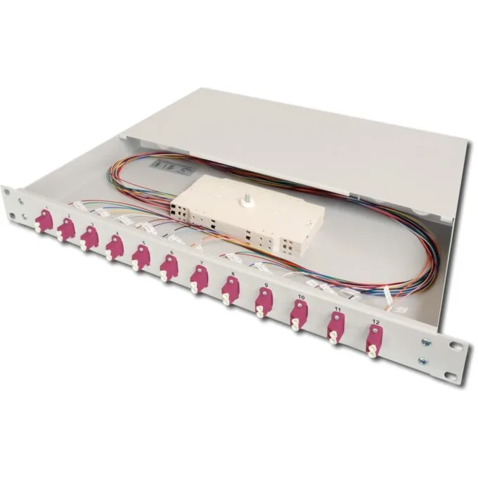 Digitus LWL Splice Box 1U with 12x LC OM4 - Grey, Steel Cable management panel — image 2