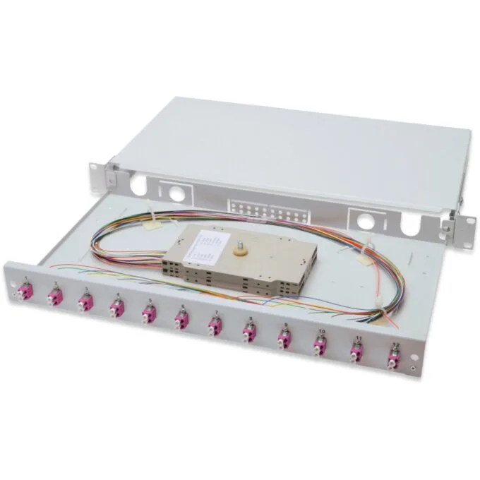 Digitus LWL Splice Box 1U with 12x LC OM4 - Grey, Steel Cable management panel — image 1
