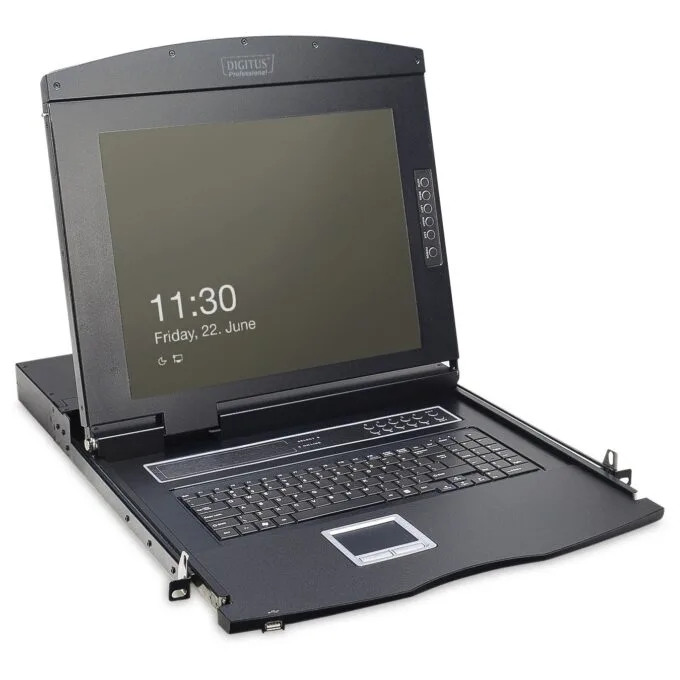 DIGITUS Modular Console 17" TFT - 17TFT.1-Port - Black, German Keyboard, 1-Port KVM & Touchpad — image 1