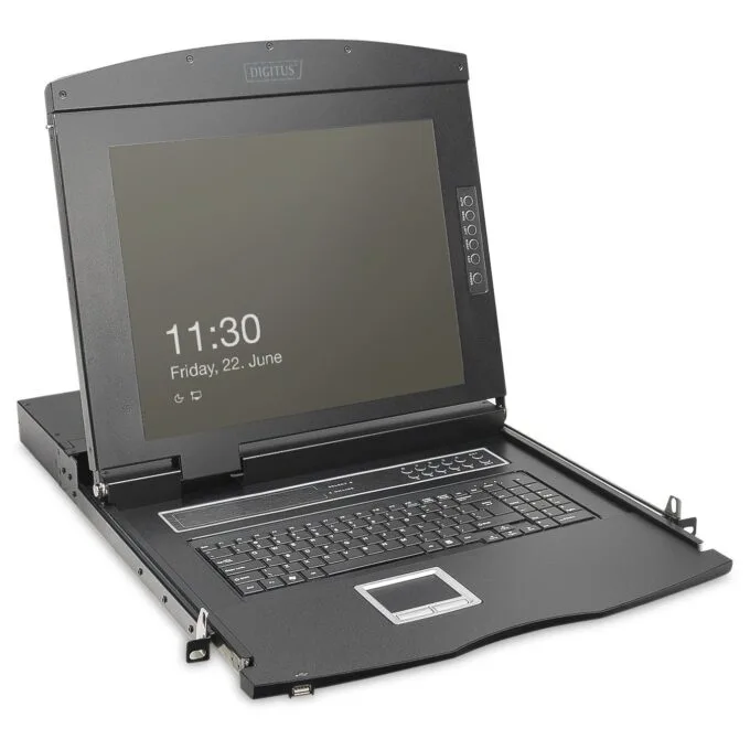 DIGITUS Modular HD LCD KVM Console with 19-inch TFT - 16-Port HDMI KVM - Touchpad - Swiss Keyboard Layout — image 1