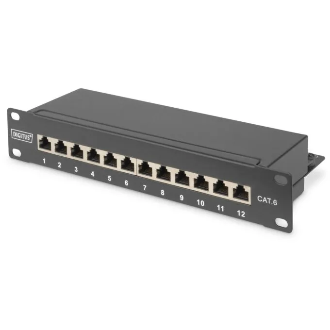DIGITUS Patch Panel 1U 12-Port Cat6 Class E Shielded - Black — image 1