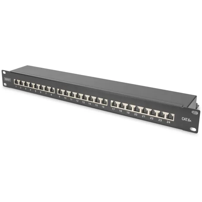 DIGITUS Patchpanel 1HE 24-Port Cat6a Shielded Black - 1U Rack-Mount RJ-45 Patch Panel — image 1