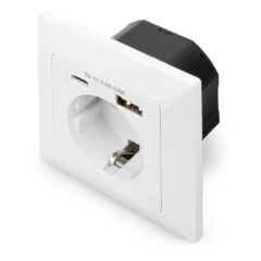 DIGITUS Safety Flush-Mount Socket USB-C + USB-A US - White