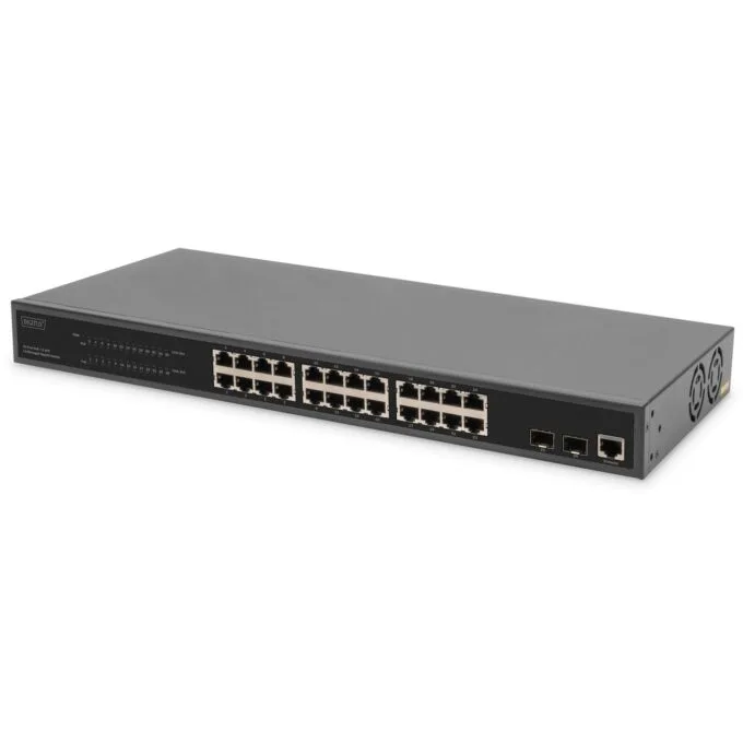 DIGITUS Switch 24-Port L2 Managed PoE Gigabit Ethernet - Black, 1U Rack-Mount — image 1