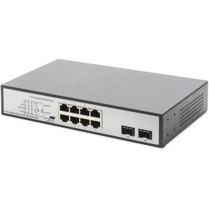 DIGITUS Switch 8-Port Gigabit PoE Unmanaged - Black - 180W Budget — image 1