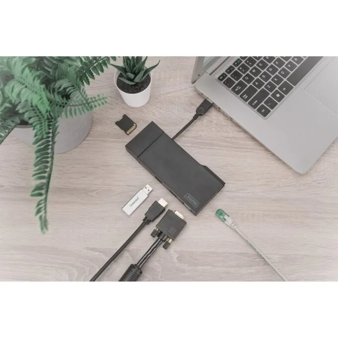Digitus Travel Docking Station VGA/HDMI Grey - USB 3.2 Gen 1 Type-A, 2x USB-A, Gigabit Ethernet, MicroSD/SD — image 2