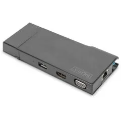 Digitus Travel Docking Station VGA/HDMI Grey - USB 3.2 Gen 1 Type-A, 2x USB-A, Gigabit Ethernet, MicroSD/SD
