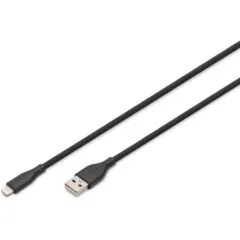 DIGITUS USB 2.0 Type A to Lightning Cable - Silicone, Black, 0.5 m - MFi Certified