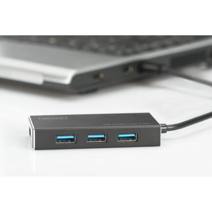 DIGITUS USB-Hub 4-Port - Black Aluminum - USB 3.0 Hub, 4x USB-A, 1.2 m Cable — image 2
