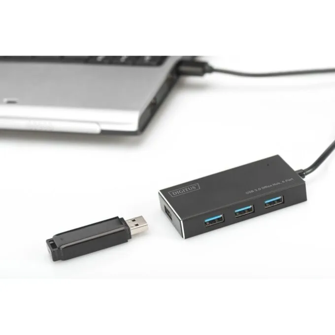 DIGITUS USB-Hub 4-Port - Black Aluminum - USB 3.0 Hub, 4x USB-A, 1.2 m Cable — image 4