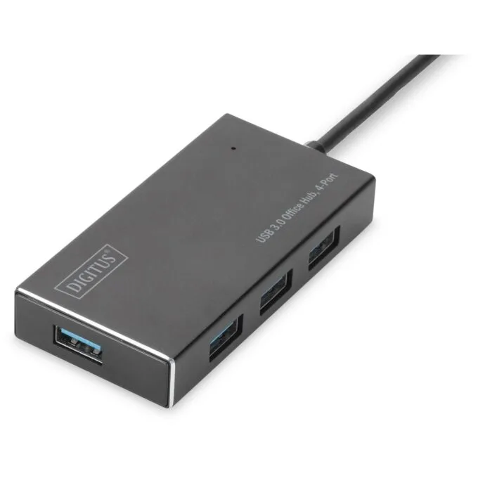 DIGITUS USB-Hub 4-Port - Black Aluminum - USB 3.0 Hub, 4x USB-A, 1.2 m Cable — image 1