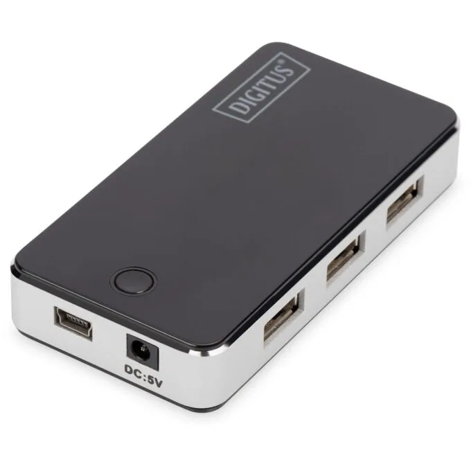 DIGITUS USB-Hub 7-Port USB 2.0 - 7x USB-A Hub - Black/Silver — image 1