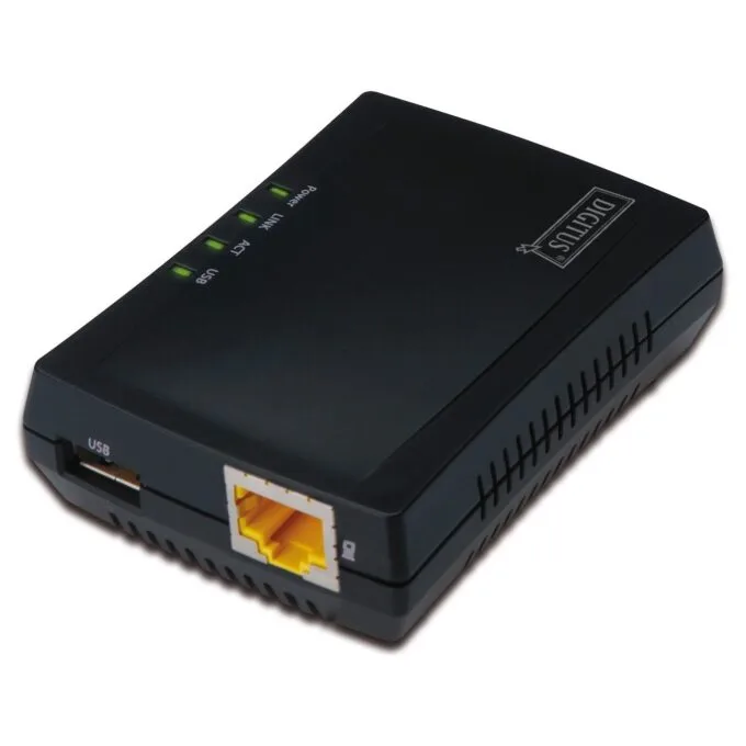 DIGITUS USB Network Server 1-Port Print Server, NAS & USB Hub — image 1