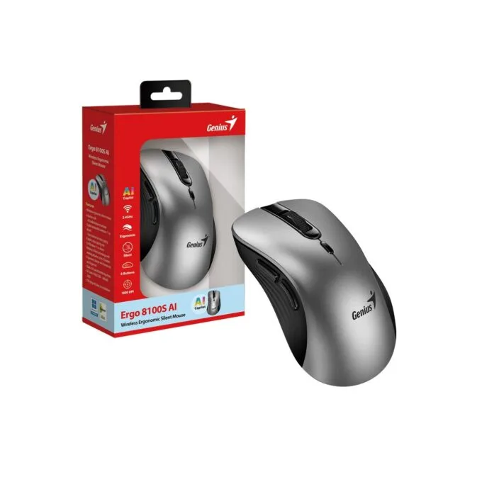 Genius Ergo 8100S AI Wireless Silent Ergonomic Mouse Silver — image 7