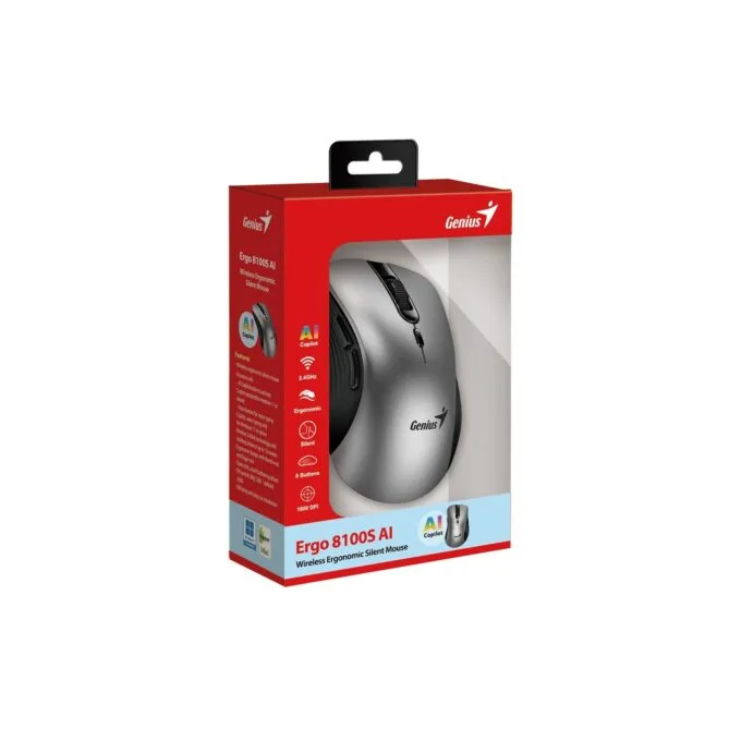 Genius Ergo 8100S AI Wireless Silent Ergonomic Mouse Silver — image 8