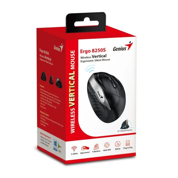 Genius Ergo 8250S Wireless Ergonomic Vertical Silent Mouse - Silver Gray — image 9