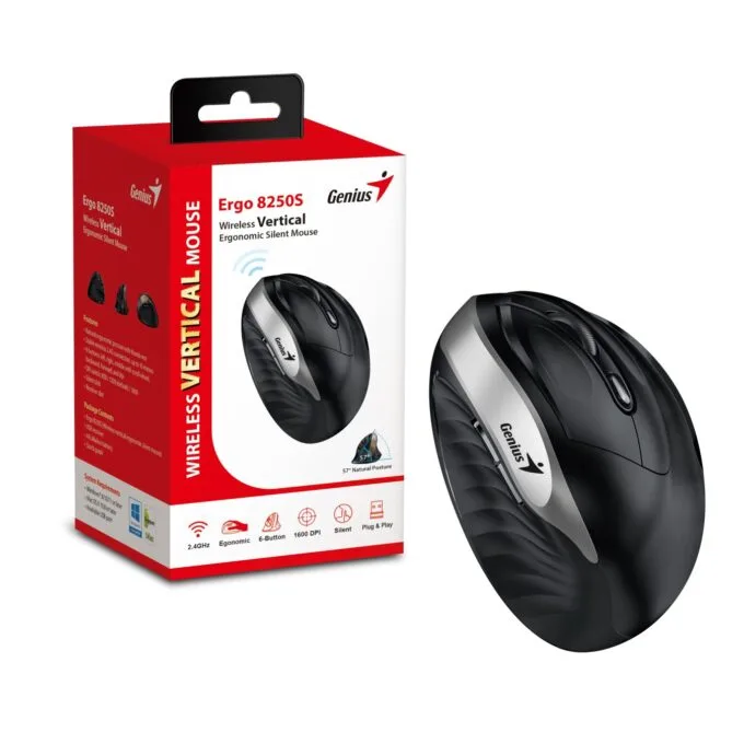 Genius Ergo 8250S Wireless Ergonomic Vertical Silent Mouse - Silver Gray — image 10