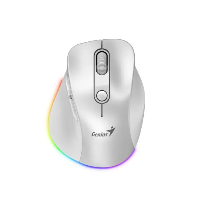Genius Ergo 9000S Pro 31030039400 Wireless+BT Rechargeable Mini RGB Ergo Mouse White — image 2