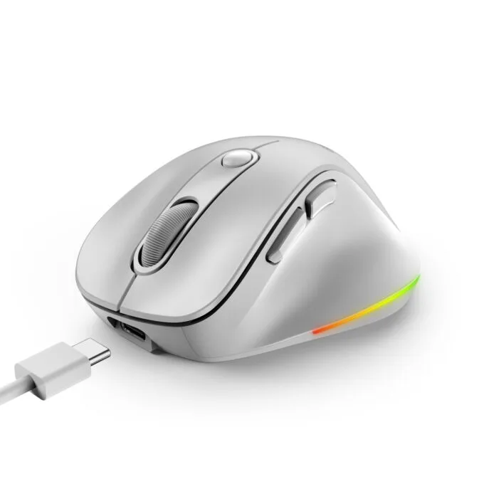 Genius Ergo 9000S Pro 31030039400 Wireless+BT Rechargeable Mini RGB Ergo Mouse White — image 3