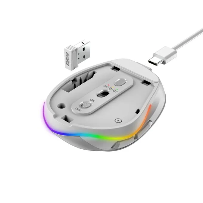 Genius Ergo 9000S Pro 31030039400 Wireless+BT Rechargeable Mini RGB Ergo Mouse White — image 6