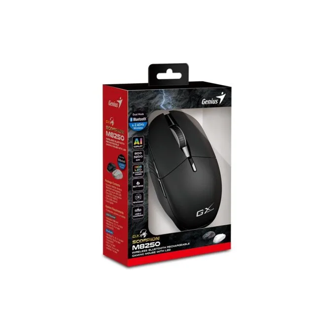 Genius Scorpion M8250 Wireless BT+2.4G Rechargeable RGB AI 3200DPI Black — image 4