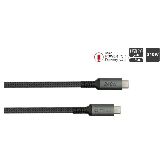 GoodConnections USB-C 2.0 (ST-ST) 0.5m Anschlusskabel Textilmantel 240W Anthrazit — image 3