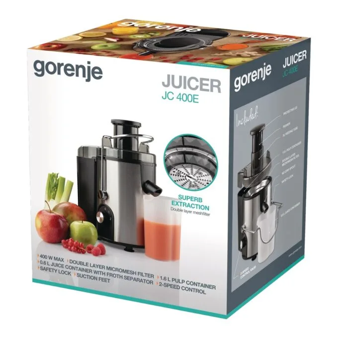 Gorenje Kitchen Juicer - JC400BE - 400W 1.2L Pulp Container XL Tube Inox Black — image 7