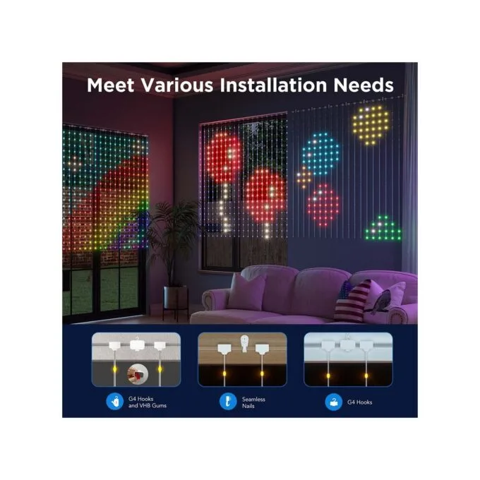 Govee LED Light Curtain Lights - WiFi & BT RGBIC 1.5x1.5m IP65 — image 6