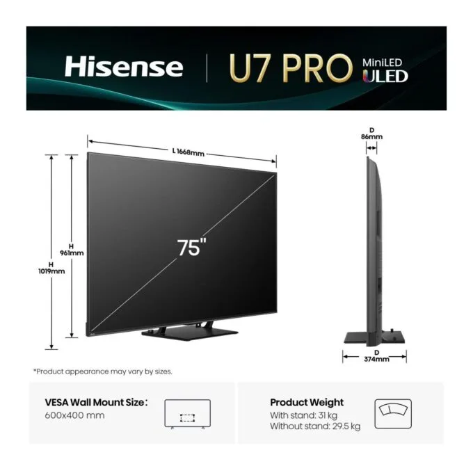 Hisense 75'' 4K Smart QLED MINI LED 144hz TV - 75U7Q PRO - 75'' 4K Smart QLED MINI LED 144hz TV — image 3