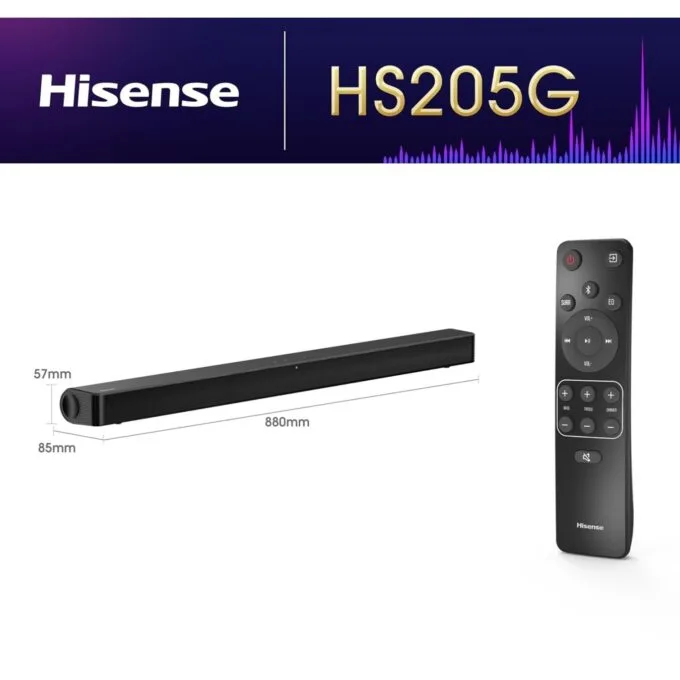 Hisense Soundbar - HS205G - Dolby-DTS Virtual X Soundbar 120W BT-USB-HDMI — image 6