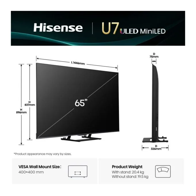 Hisense TV - 65U7Q - 65'' 4K Smart QLED MINI LED 144hz TV — image 9