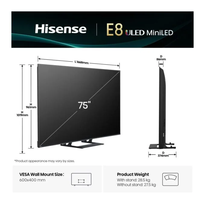 Hisense TV - 75E8Q - 75'' 4K Smart QLED MINI LED 144hz TV — image 9