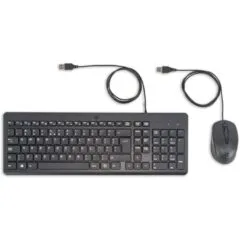 HP 150 Wired Mouse and Keyboard - Black, USB Membrane Keyboard, QWERTY, 2pc Bundle