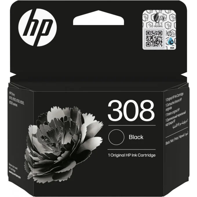 HP 308 Original Black Ink Cartridge - Standard Yield, Pigment-Based Ink, Single Pack — image 1