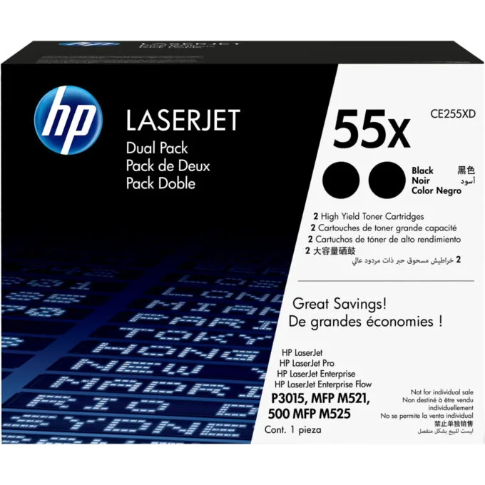 HP 55X (CE255XD) High-Yield Black Original LaserJet Toner - 2-Pack, 25,000 pages — image 1