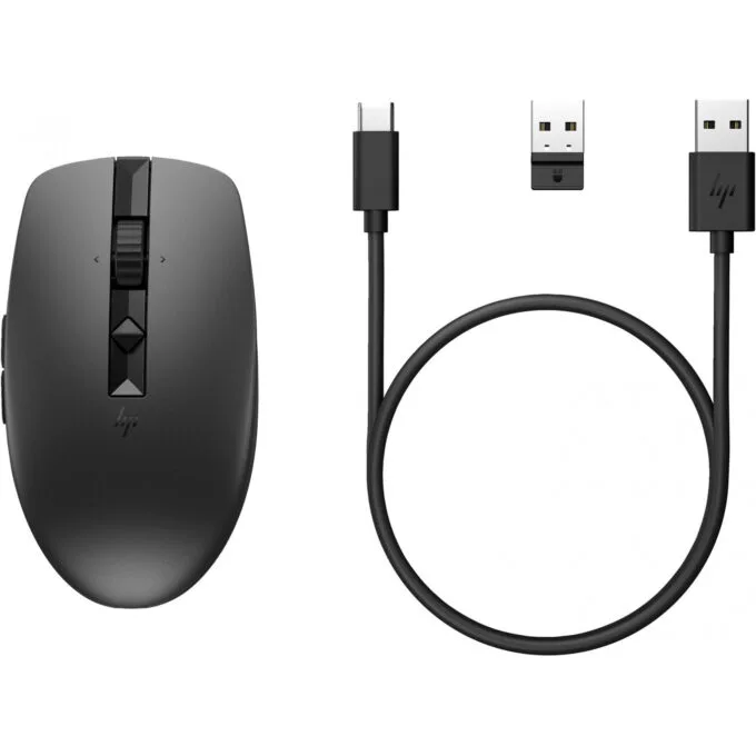 HP 710 Rechargeable Silent Mouse - Black - Ambidextrous, 3000 DPI, Bluetooth 5.3 + 2.4GHz (USB-A Receiver), 7 Buttons — image 1