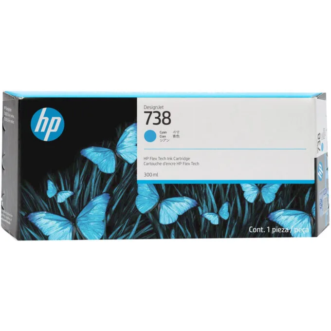 HP 738 300-ml Cyan DesignJet Ink Cartridge - 738 - Cyan, for DesignJet T850/T950 — image 1