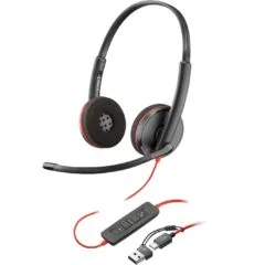 HP Poly Blackwire 3220 USB-C Stereo Headset with USB-C A Adapter - 209745-104 - Black