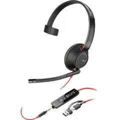 HP Poly Blackwire 5210 Monaural USB-C Headset - 207577-201 - Black, USB-C & 3.5mm, Single-ear, Inline Controls