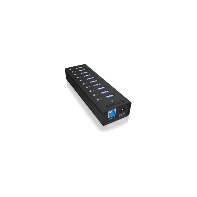 HUB 10 Port. Ladeport Aluminium-mit Netzteil ICY BOX - Black, Aluminium, 100-240 V input, 12 V output, 4 A — image 1