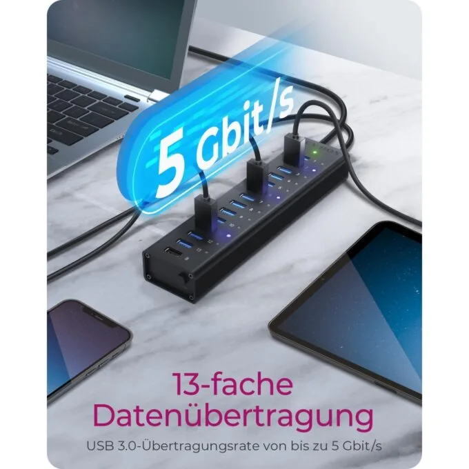 HUB USB 3.0 . 13 Port. +1x Ladeport Aluminium-mit Netzteil ICY BOX — image 3