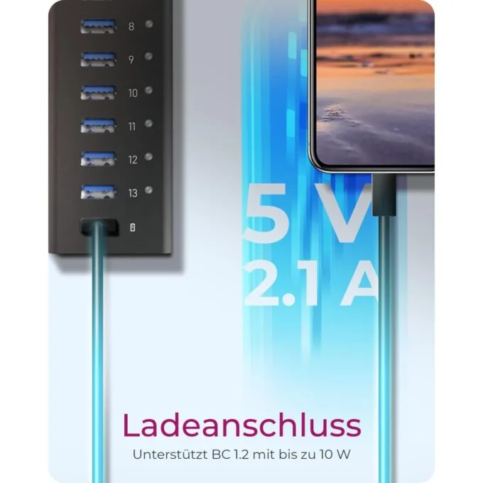 HUB USB 3.0 . 13 Port. +1x Ladeport Aluminium-mit Netzteil ICY BOX — image 5